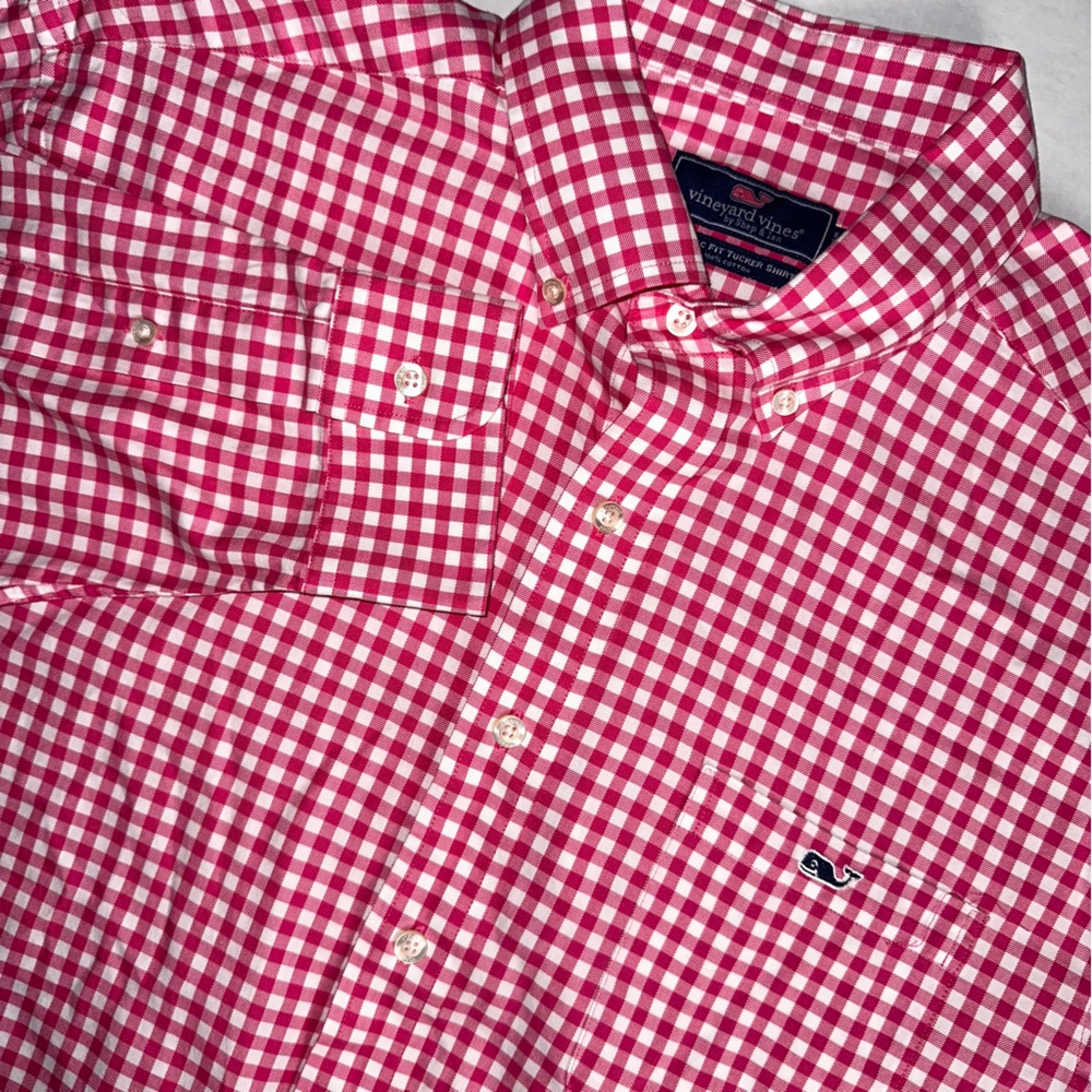Vineyard Vines Men’s M Pink/White Gingham‎ Classic Fit Tucker Shirt LS Button Dn